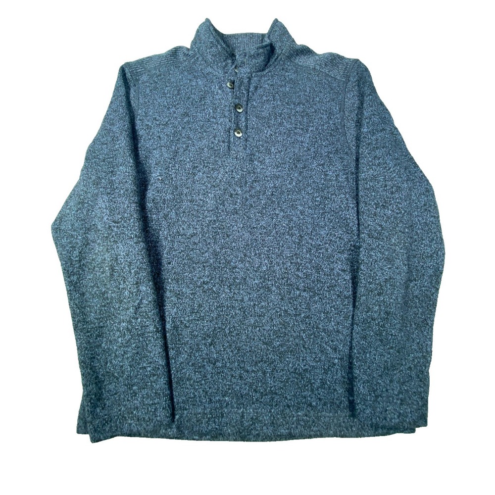 Van Heusen Sweater Flex Mens Medium Blue Button Pullover Mock Neck Casual Knit